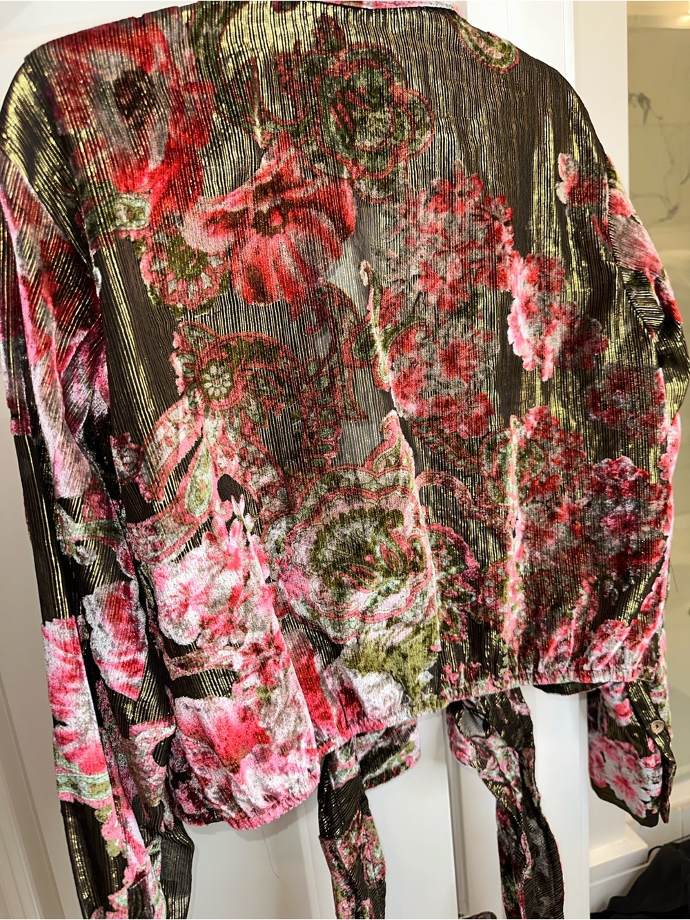 Le Superbe Velvet Floral Blouse in Olive & Pink - Picture 14 of 16